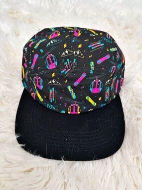 Men's Black Camper Hat with Neon Ski Print
